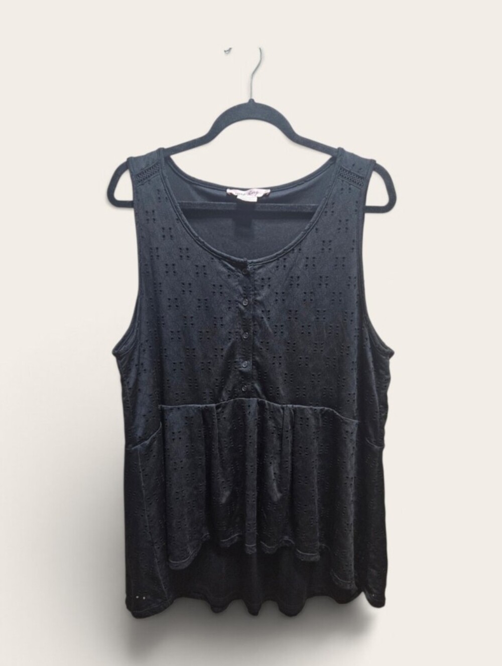 In Every Story Black Eyelet Lace Hi-Low Peplum Tank Top